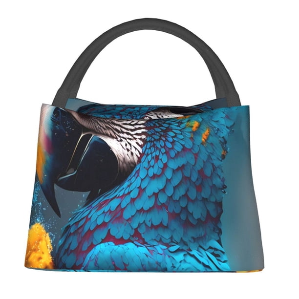 Fotbe Modern Style Blue Parrot Bolsa Térmica Portátil con Estampado, Bolsa de Entrega de Alimentos Aislada, Bolsa Reutilizable de Gran Capacidad para Comidas y Supermercado