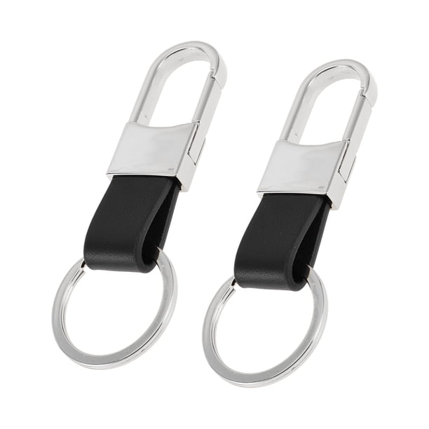 Llavero de coche Unique Bargains, llavero universal con anillo para llaves de control remoto, cuero, aleación de zinc, tono plateado, negro, 2 piezas