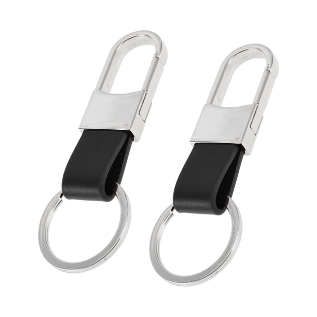 Llavero de coche Unique Bargains, llavero universal con anillo para llaves de control remoto, cuero, aleación de zinc, tono plateado, negro, 2 piezas