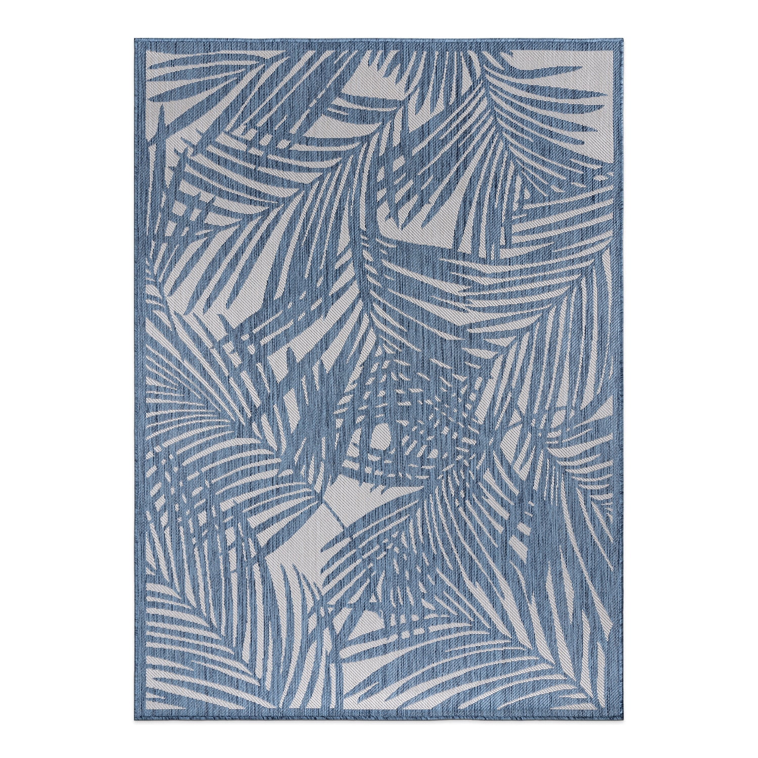 World Rug Gallery Contemporary Palm Leaf Textured Flat Weave Indoor/Outdoor Area Rug - BLUE 5' X 7'