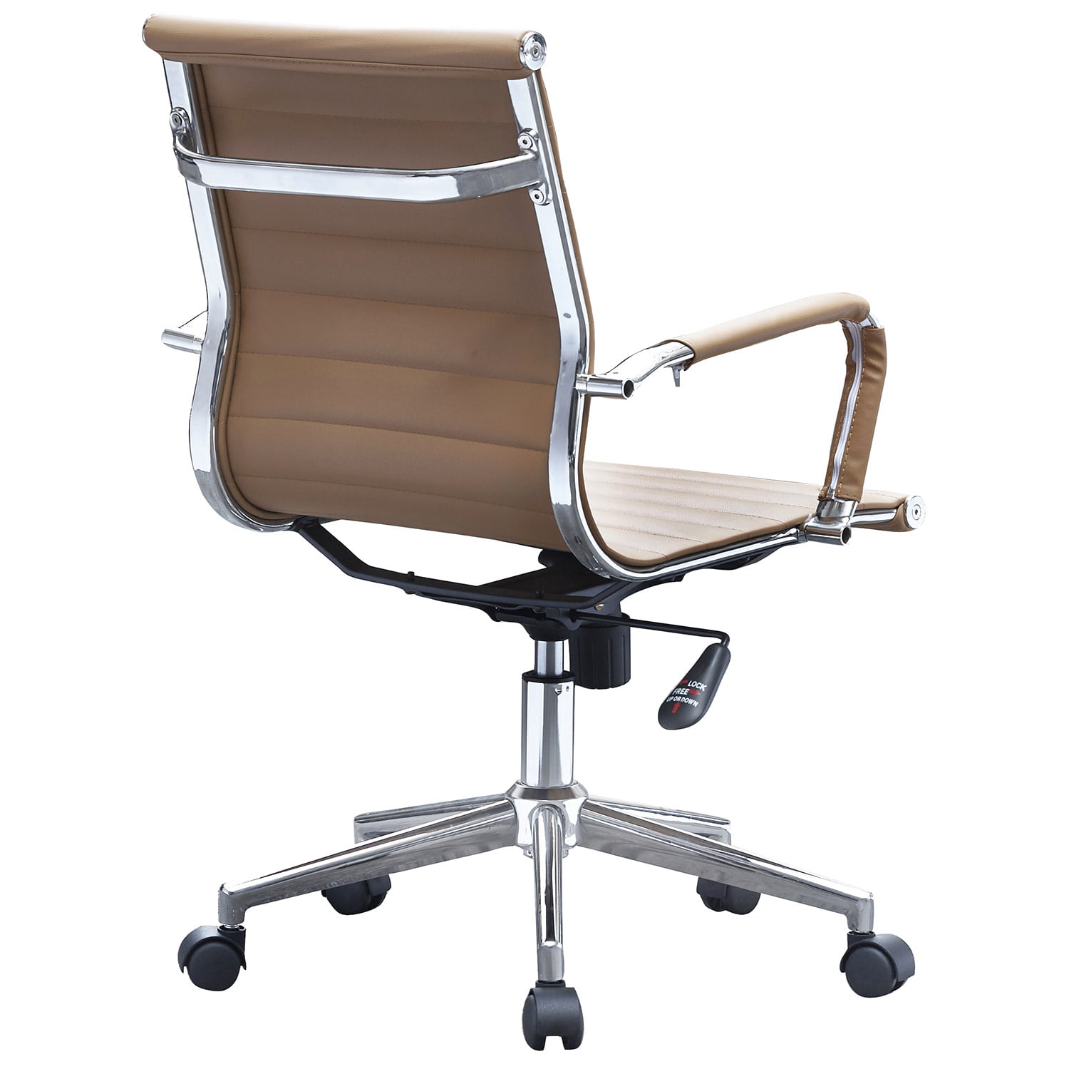 Set of 2 Office Chair Ribbed Mid Back With Wheels And Arms Chrome Foot Rest  - 2xhome - Modern and Contemporary Furniture