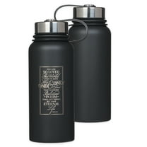 Christian Art Gifts Large Stainless Steel Double Wall Vacuum Sealed Insulated Water Bottle for Men & Women: For God So Loved - John 3:16 Inspirational Bible Verse, Leak/Spill Proof, Black, 32 oz.
