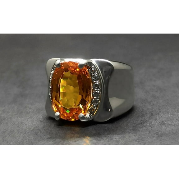 Oval Cut Dark Deep Yellow Citrine Mens Lattice Ring Sterling Silver 925 Handmade Ring Rare Deep Yellow Citrine Ring