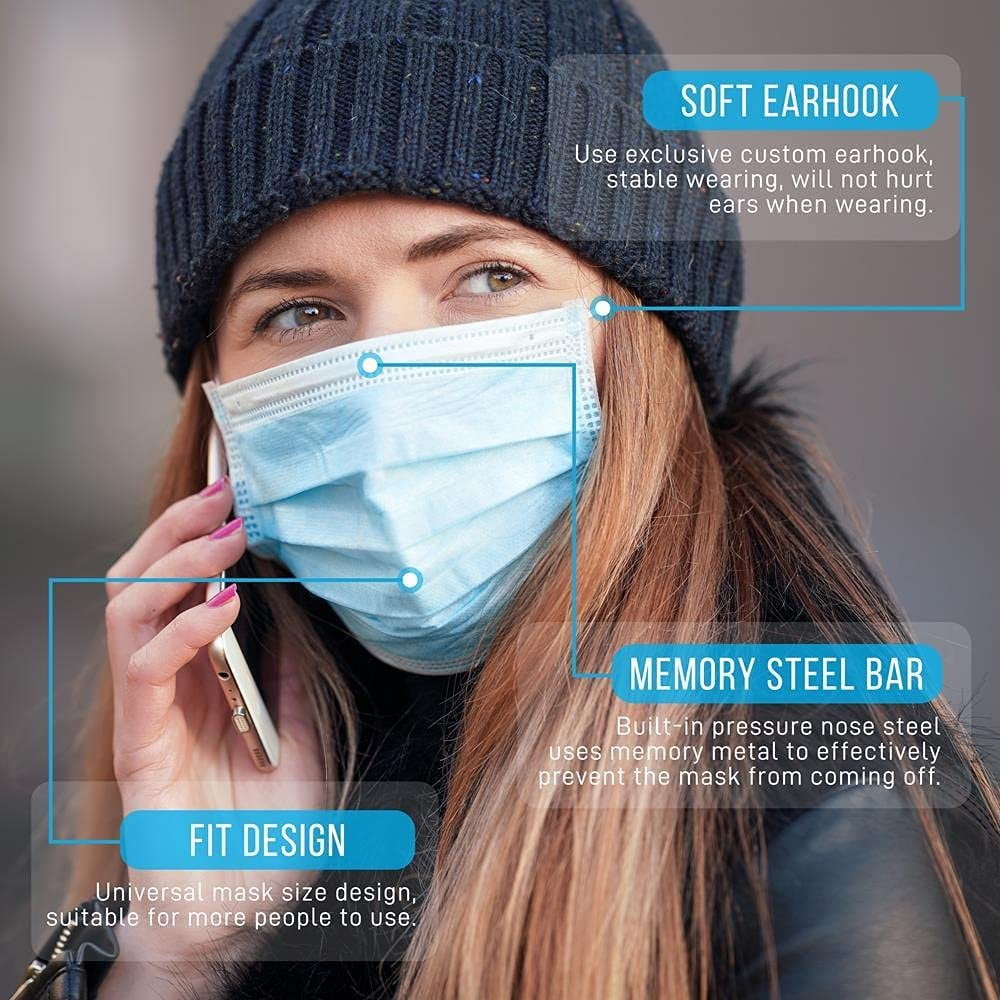 SereneLife 1000 Pcs. Disposable 3 Layer Protection Breathable Face Masks, for Dust Covering (For Adults)