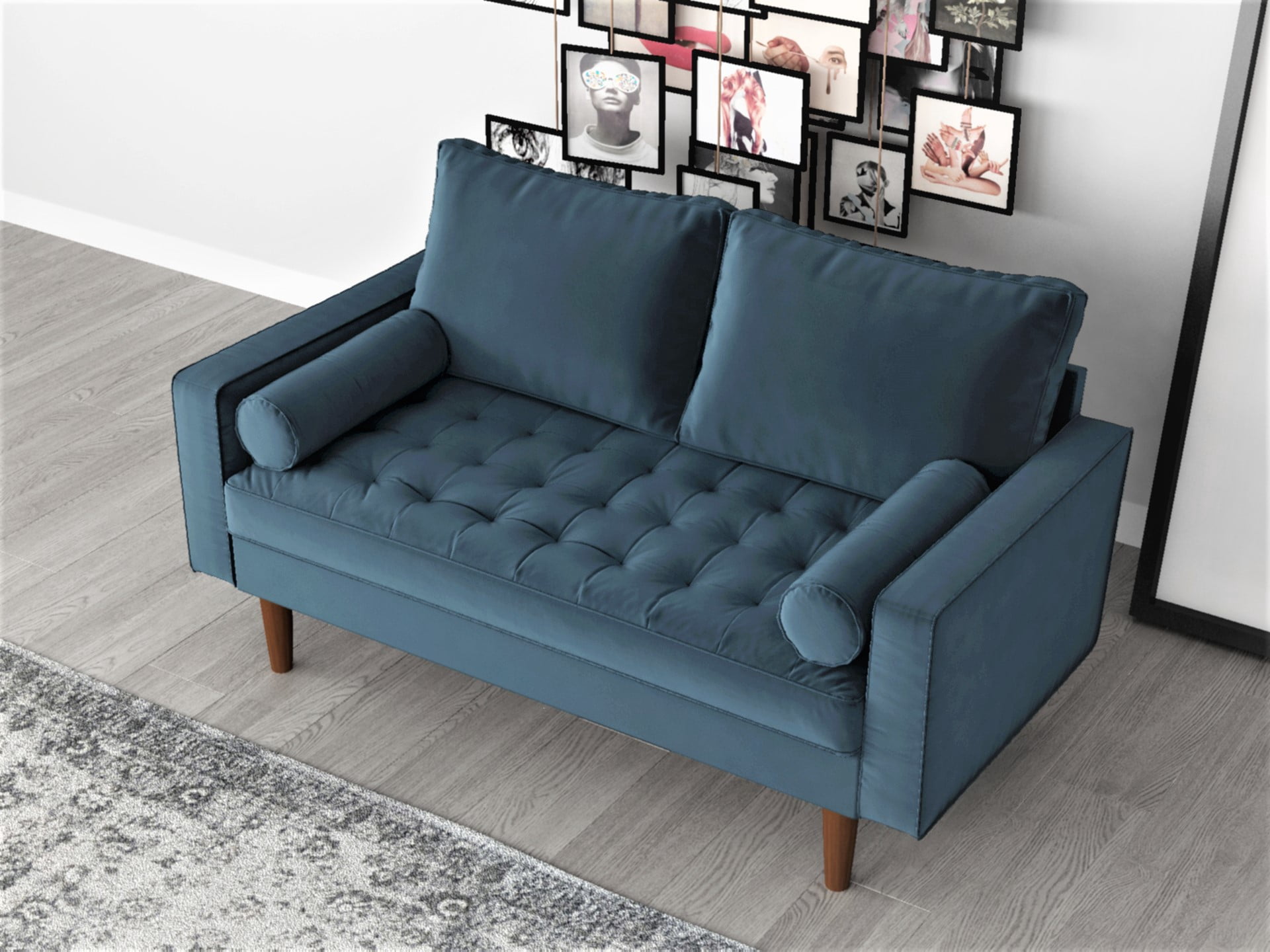 Uspridefurniture Womble 58'' Velvet Square Arm Loveseat,Blue
