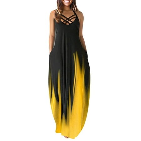 

Wedding Guest Dresses for Women Summer Dress Women s Maxi Dresses Summer Casual V-Neck Sleeveless Vacation Beach Pockets Long Dress Summer Savings Casual Dresses for Women Corset Dress Yellow S