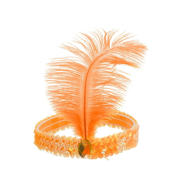 Unique Bargains Elegant Feathers Faux Diamond Headbands Orange
