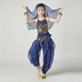 thumbnail image 4 of Girls Belly Dance Costume Set - Blue 100% Polyester Complete Ensemble with Coin Embellishments for Kids 5-13 Years, Flowy Pants & Headscarf,Size 7-9 T, 4 of 7