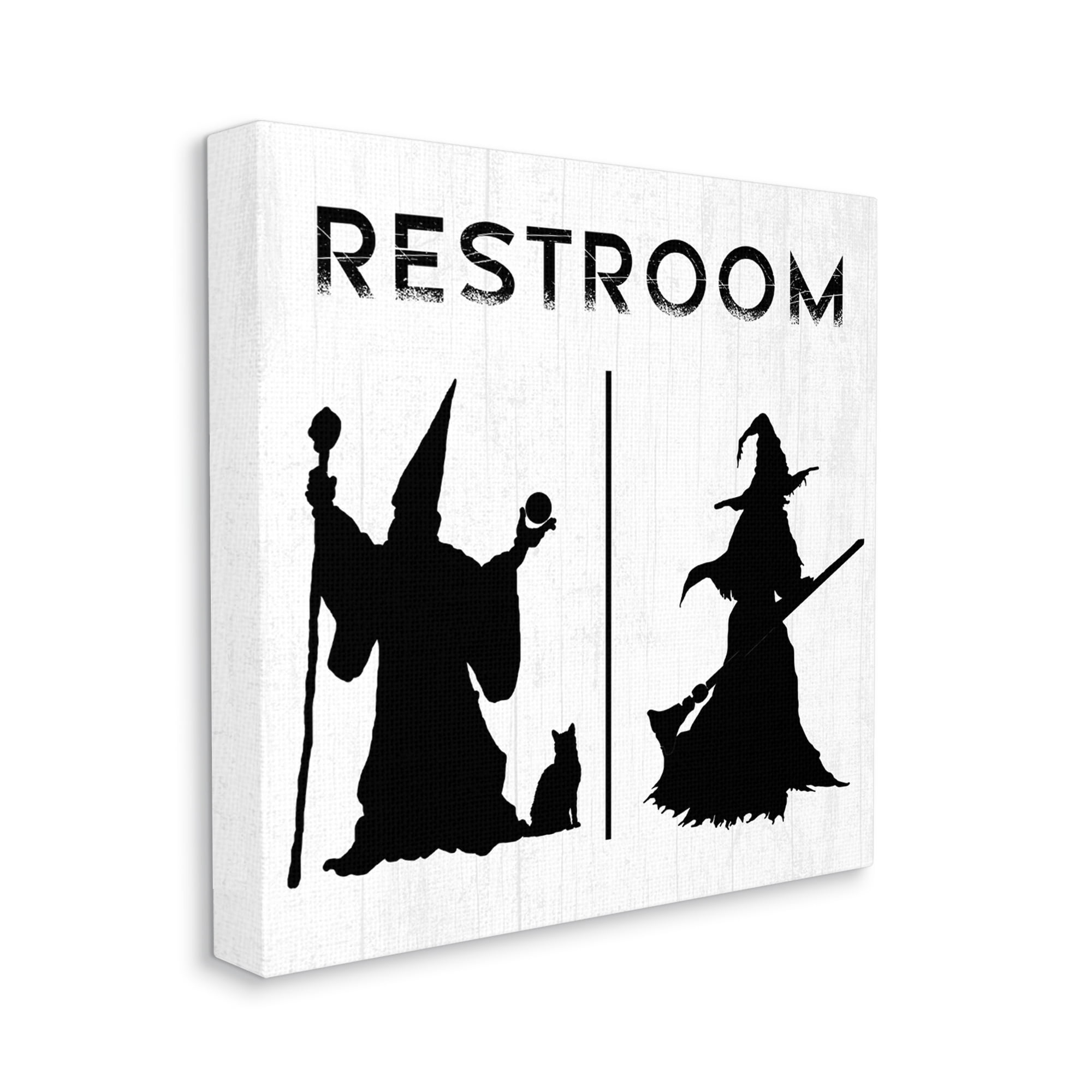 Stupell Industries Rustic Witch & Wizard Halloween Restroom Sign Graphic Art Gallery Wrapped Canvas Print Wall Art, Design by Daphne Polselli
