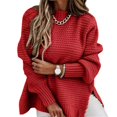 thumbnail image 5 of Winter Sweaters for Women Long Sleeve Knit Pullover Sweater Knitted Solid Color Casual Split Top Pink, 5 of 5