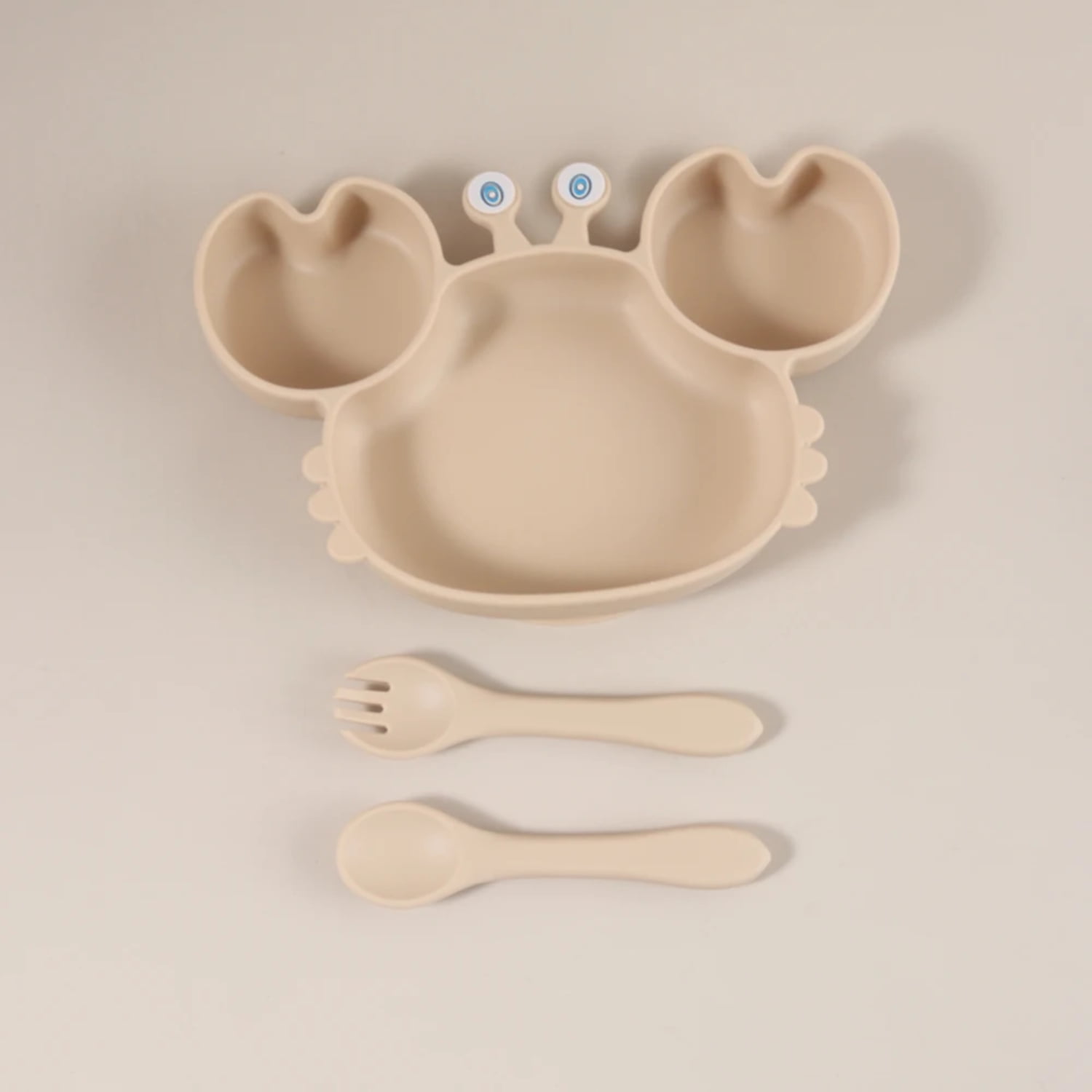 Cute Crab Shaped Silicone Baby Plate with Strong Suction - BPA Free Divided Feeding Bowl Set with Fork & Spoon for Toddlers