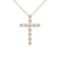 ANGARA Natural Prong & Bar Set Diamond Cross Pendant in 14K Yellow Gold for Women (Size-1.6mm| Color-I-J| Clarity-I1-I2) | Anniversary, Jewelry Gift for Women | Natural Diamond Necklace