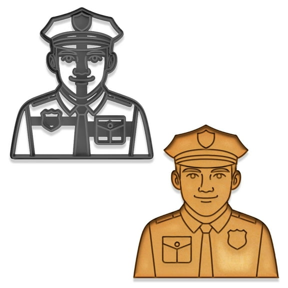 Police Officer Cookie Cutter & Stamp Set - 4x3.76", Law Enforcement Uniform Design for Themed Baking (Random Color)