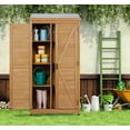 thumbnail image 2 of 68''x33''x20'' Outdoor Wooden Storage Shed with Metal Top Tall Vertical Tool Cabinet for Backyard Garden Patio Lawn (Gold), 2 of 8