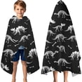 thumbnail image 3 of Black Cartoon Dinosaurs Skeletons Bones Pattern Hooded Bath Towel，60"x35" for Ages 3 To 12 Kids, Quick Dry Lightweight Soft Microfiber Hood Beach Towel Cover Up for Kids, 3 of 7