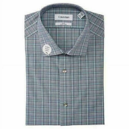 Calvin Klein Men's Slim Fit 4-Way Stretch Dress Shirt In Blue Check 15-15.5 34/35