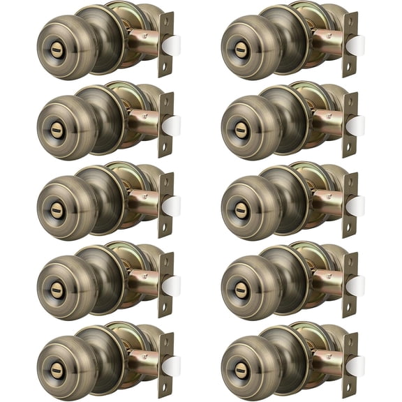 Privacy Door Knobs Lock Interior Bedroom Bathroom Door Handle Antique Brass Round Ball Keyless Lockset 3 Pack