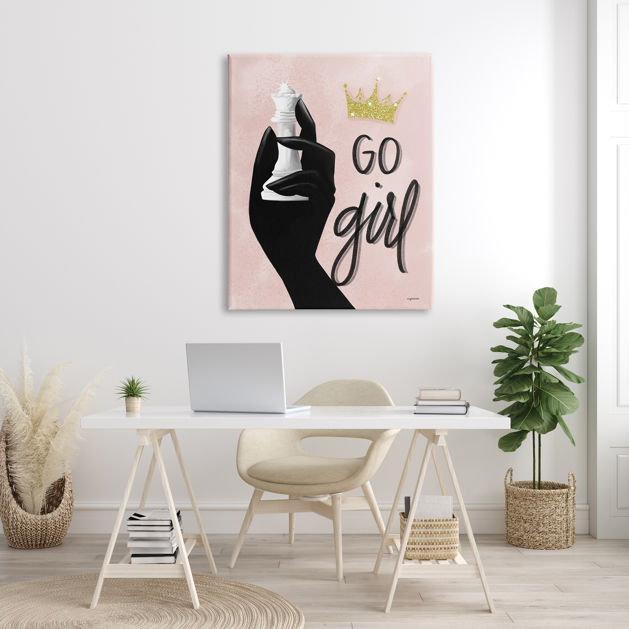 Stupell Industries Go Girl Phrase Sparkle Crown Queen Chess Piece, 36 x 48, Designed by Kyra Brown