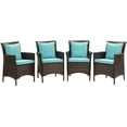 thumbnail image 1 of Modway Conduit Outdoor Patio Wicker Rattan Dining Armchair Set of 4 in Brown Turquoise, 1 of 3