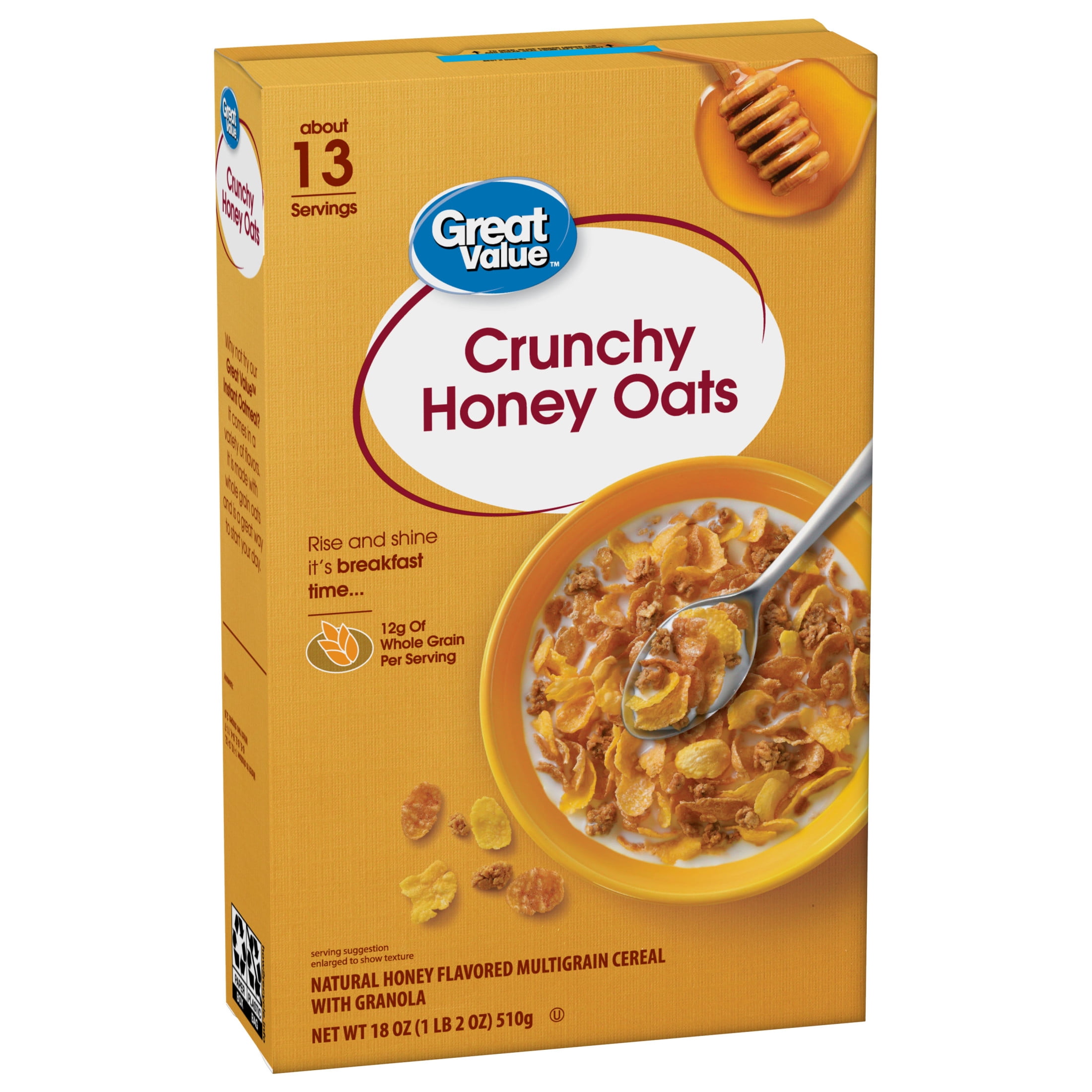 (10 pack) Great Value Crunchy Honey Oats Breakfast Cereal, 18 oz