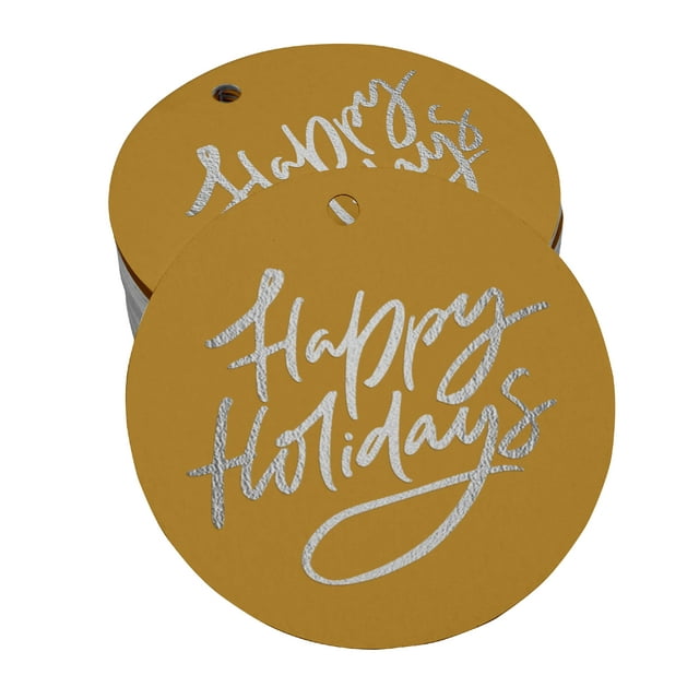 Inkdotpot Real Silver Foil Happy Holiday Tags Favor Hang Paper Tags 100 Pieces