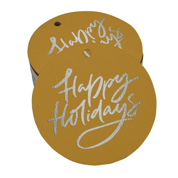 Inkdotpot Real Silver Foil Happy Holiday Tags Favor Hang Paper Tags 100 Pieces