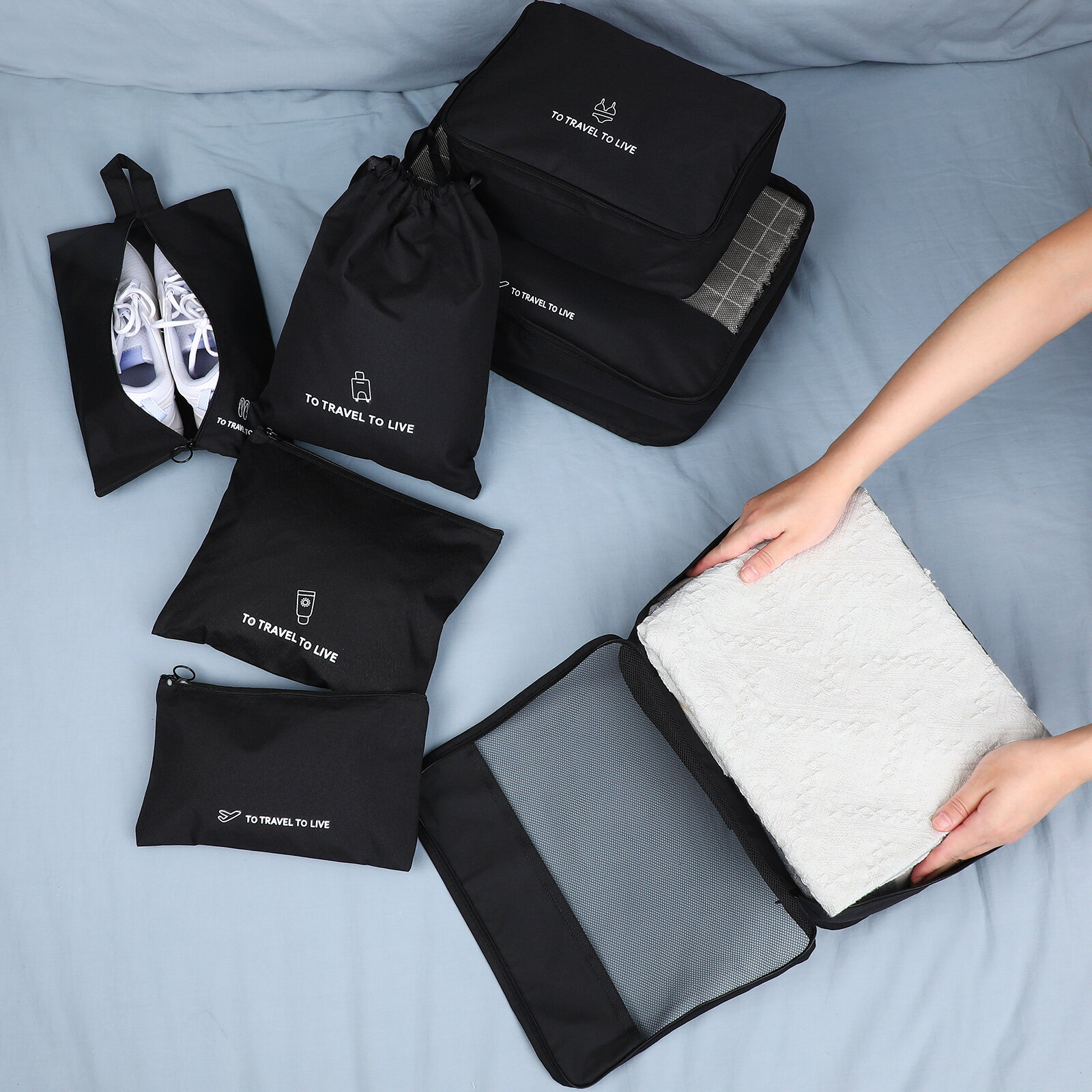ETEREAUTY Packing Cubes Black Travel Storage Bags for Suitcase Organizers