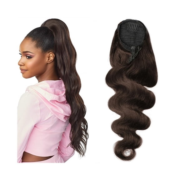 Body Wave Ponytail Extensions #2 Dark Brown Human Hair Drawstring Ponytails Hairpiece 10-26 inch Clip In Brazilian Virgin Hair Wavy Hair Extensions