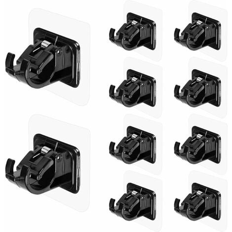 10 soportes para barra de cortina autoadhesivos sin perforación, soportes para barra de cortina ajustables sin perforación (negro)
