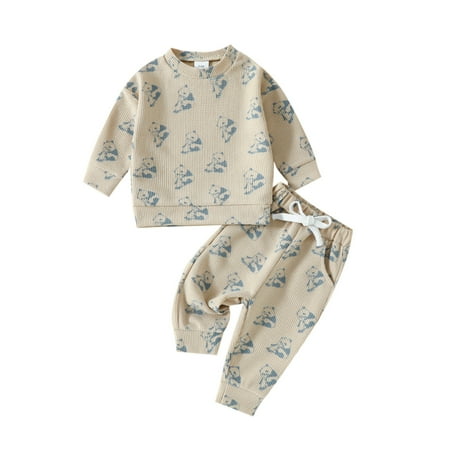

WUXIAN Toddler Girls Boys Long Sleeve Cartoon Panda Printed Pullover Tops Long Pants Outfits Infants Baby Trousers Children Simple Dailywear