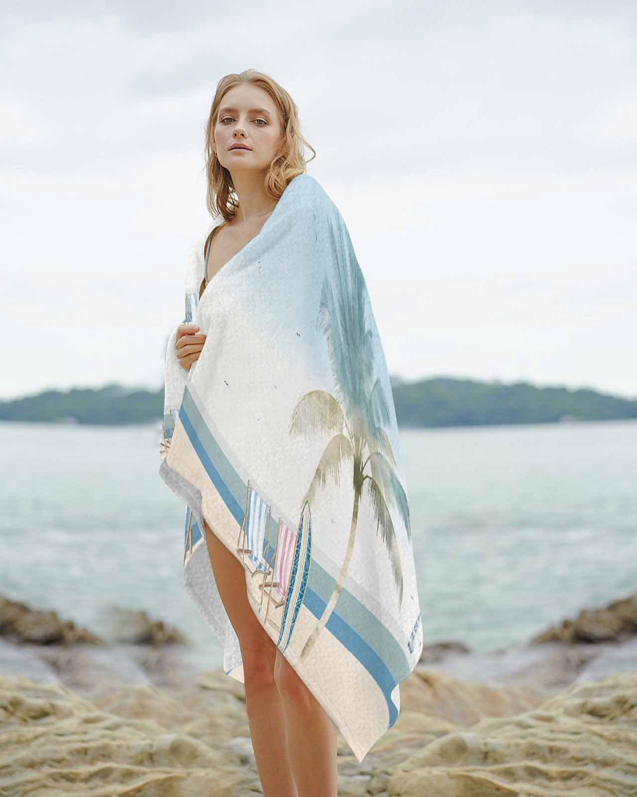Summer Beach Chair Beach Towels Oversized Super Absorbent, Coastal Palm Trees Canoeing Lightweight Bath Towel Quick Dry Sets For Bathroom/Pool/Rv Camping/Beach Play/Gym Room/Picnic 23"x47"