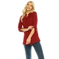 thumbnail image 2 of Haute Edition Women's Pattern and Solid 3/4 Roll Tab Sleeve Tunic Blouse Top, 2 of 4