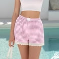 thumbnail image 5 of TAGOLD Womens Summer Shorts Plaid Lace Splice Elastic Waist Loungewear Soft Sleep Bottom Shorts, 5 of 5