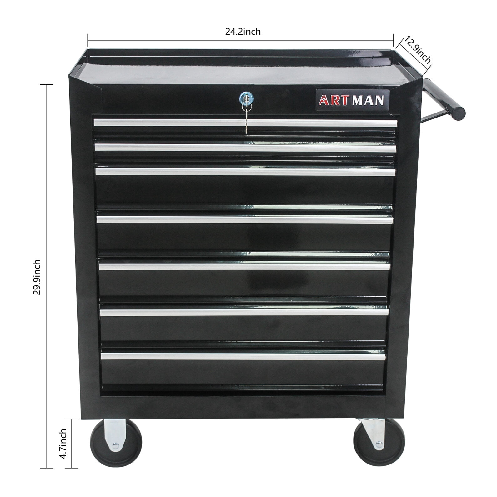 Rolling Tool Chest with 7-Drawer Tool Box with Wheels, Multifunctional Tool Cart Mechanic Tool Storage Cabinet for Garage, Warehouse, Workshop, Repair Shop, Black