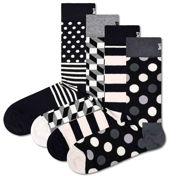 Happy Socks 4 paquetes de calcetines unisex, caja de regalo, colores mezclados Classic Black & White 2 36-40 (UK 4-7)