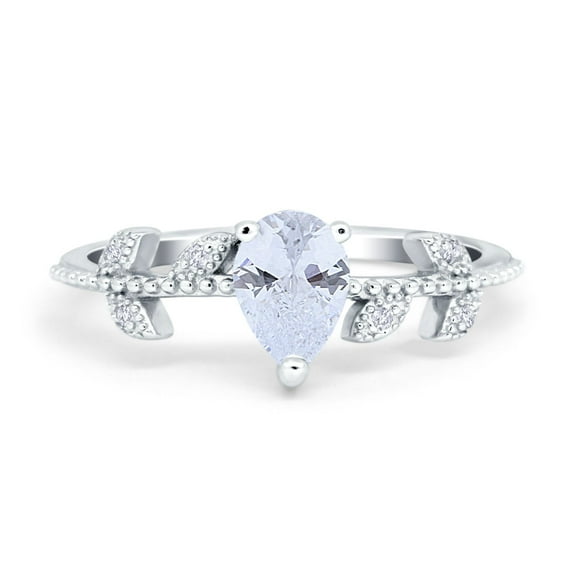 Teardrop Engagement Ring Pear Simulated Cubic Zirconia 925 Sterling Silver Size 5