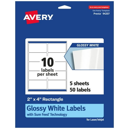 UPC: 0072782364656 | Avery Rectangle Labels with Sure Feed  2  x 4   50 Glossy White Labels (36465)
