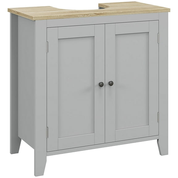 Homiyad Bathroom Vanities, Pedestal Sink Cabinet with U-Shaped Cut-out and Adjustable Shelf, Gray