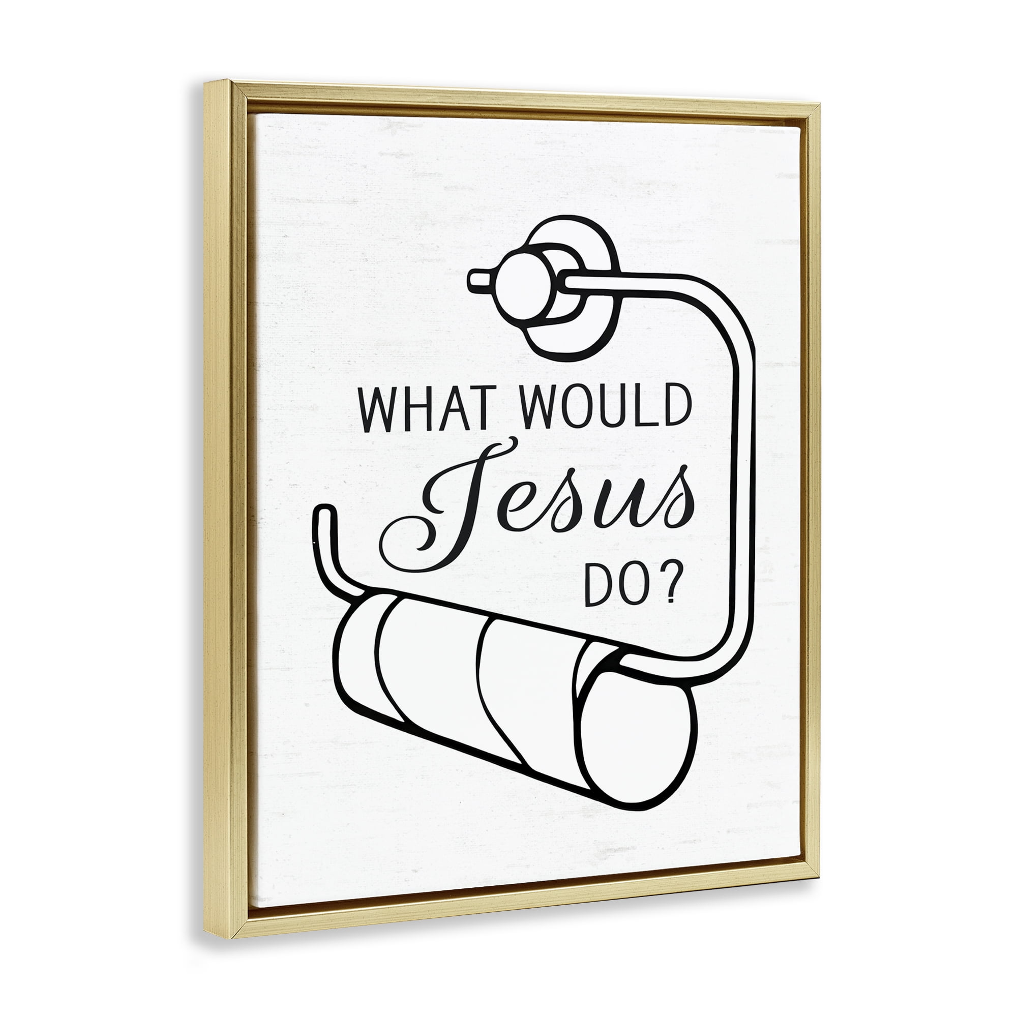 What Would Jesus Do Toilet Paper Gold Framed Floater Canvas Wall Art, design by Lettered and Lined