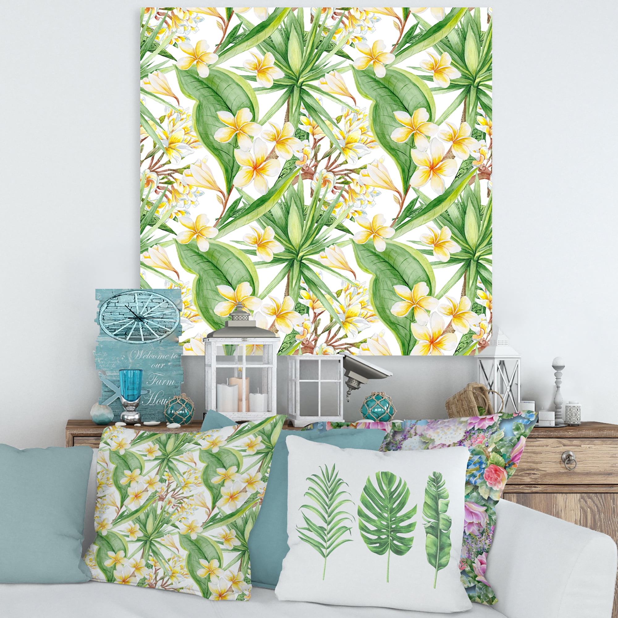 Designart ' Yellow Flowers and Tropical Foliage IX ' Modern Canvas Wall Art Print