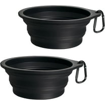 2-Pack Silicone Collapsible Dog Bowls, BPA Free Dishwasher Safe, Portable Foldable Expandable Travel Bowl, Food Water Feeding Cup Dish for Dogs Cats with 2 Carabiners (Black, Black)