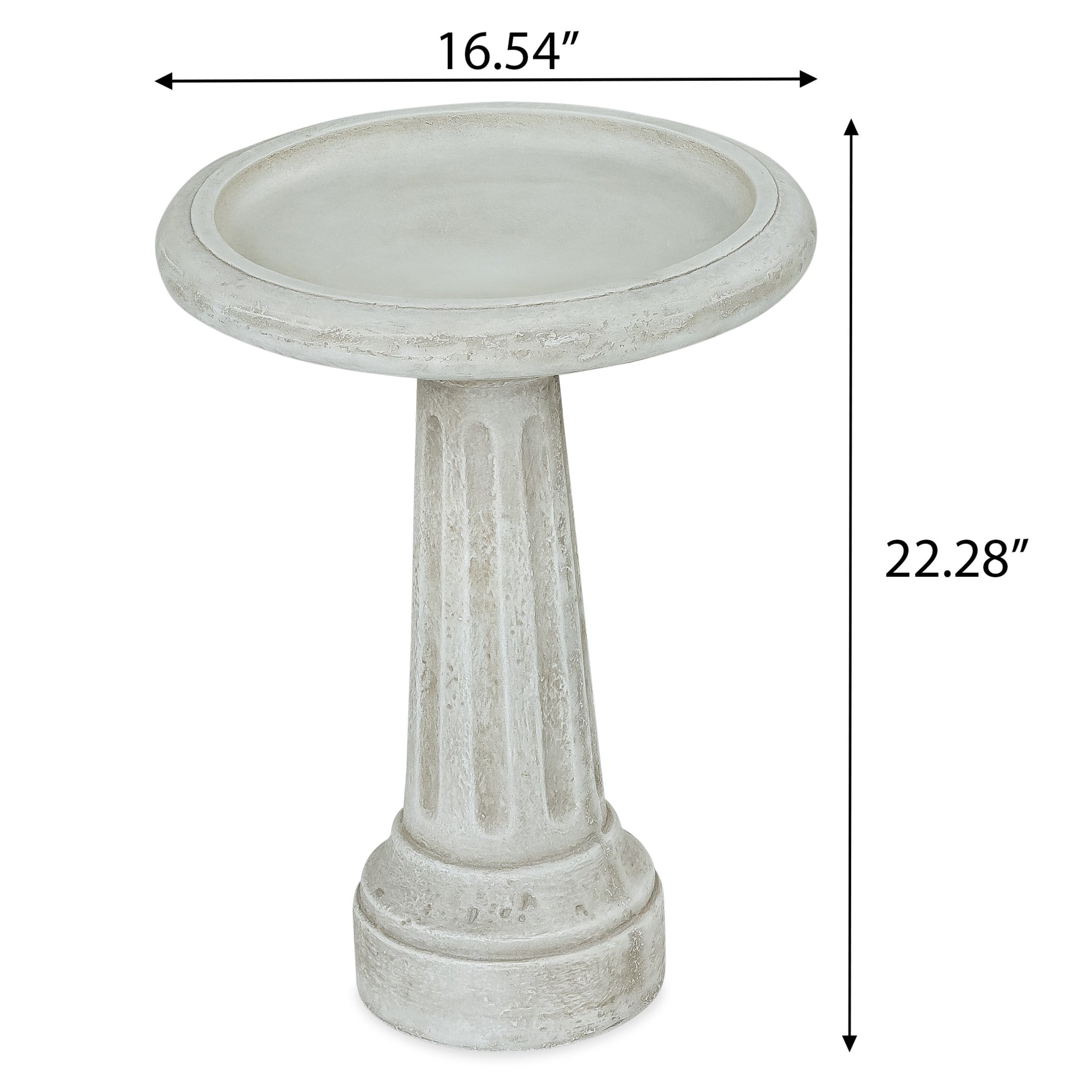 Christopher Knight Home 22.3" Outdoor Bird Bath with Pedestal Base, Polyresin Stone Look, Off White