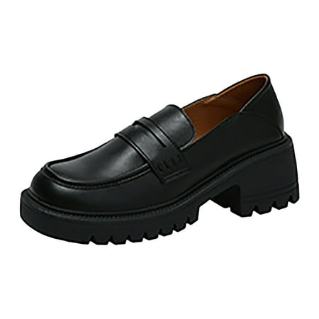

Fsqjgq Sketches Sandals Woman s Shoe Women s Thick Sole Round Head Shallow Mouth Slip On English Style Leather Shoes Mens Fashion Black 38