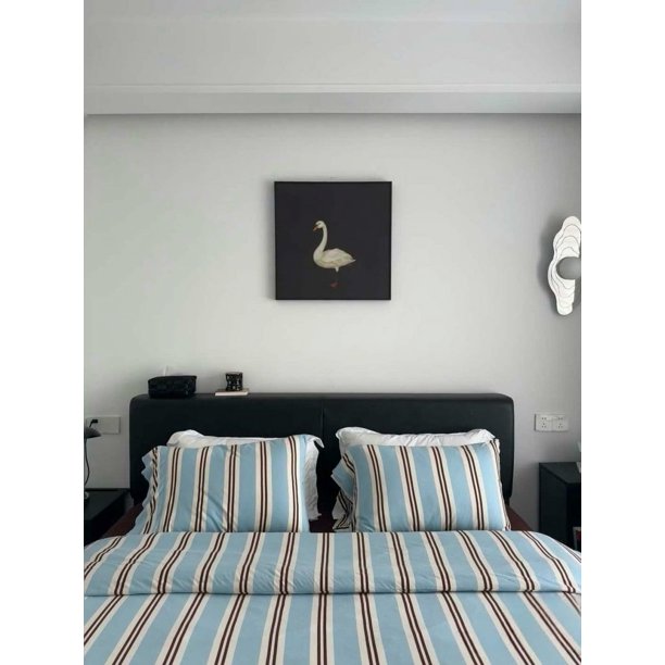 Juego de cama de punto de jersey retro a rayas azules con fundas de almohada y sábana ajustable