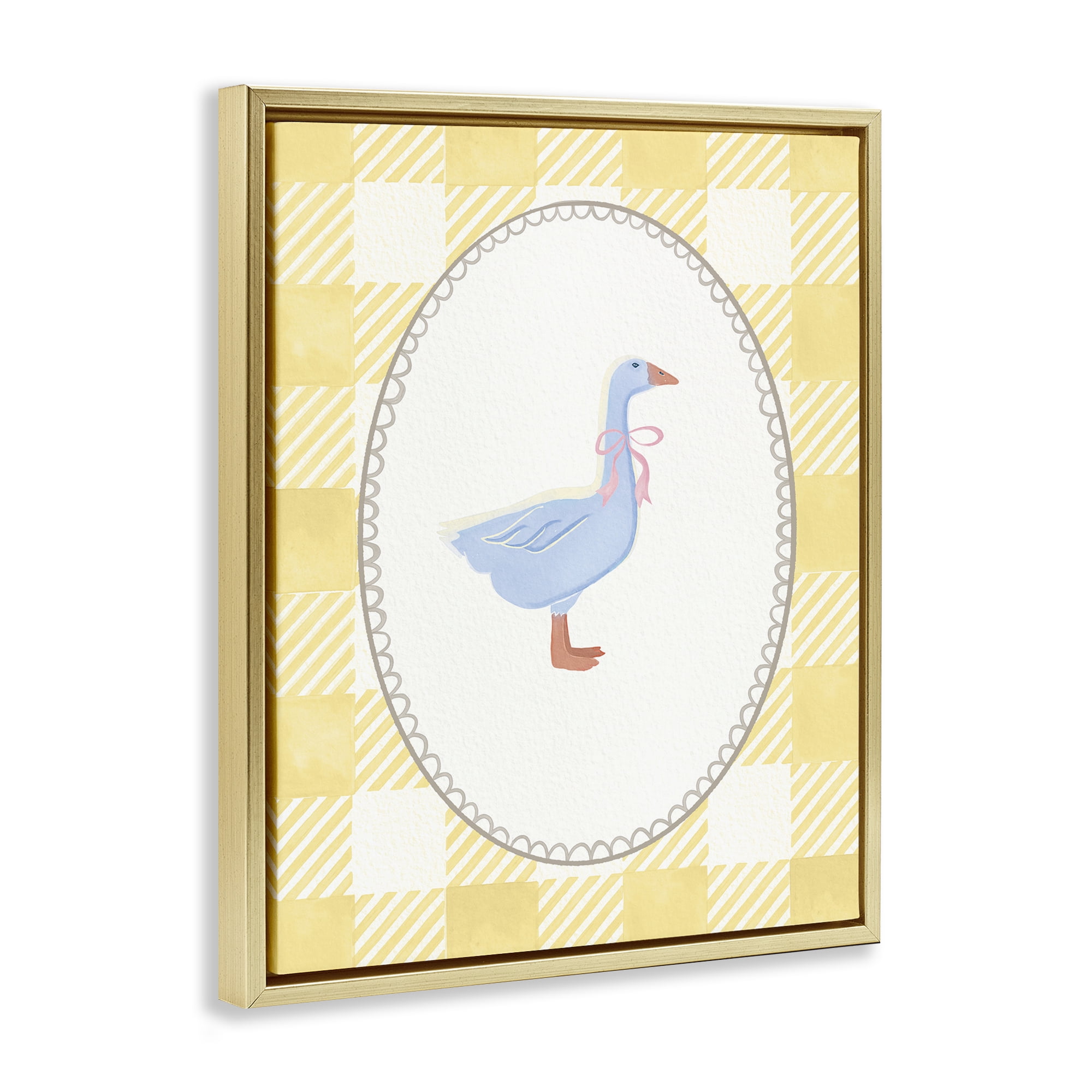 Stupell Industries Little Goose on Yellow Gingham Gold Framed Floater Canvas Wall Art, design by The Paper Curator