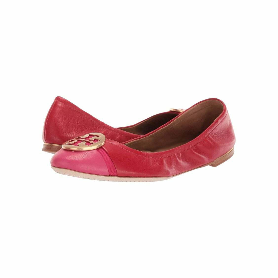 Tory Burch Brilliant Red Minnie Cap-Toe Women's Leather Ballet Flats Shoes  