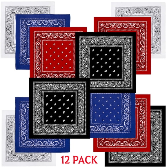 12 Pcs Bandanas Multi-Purpose Bandanas Paisley Cowboy Polyester Headbands 22x22 inch