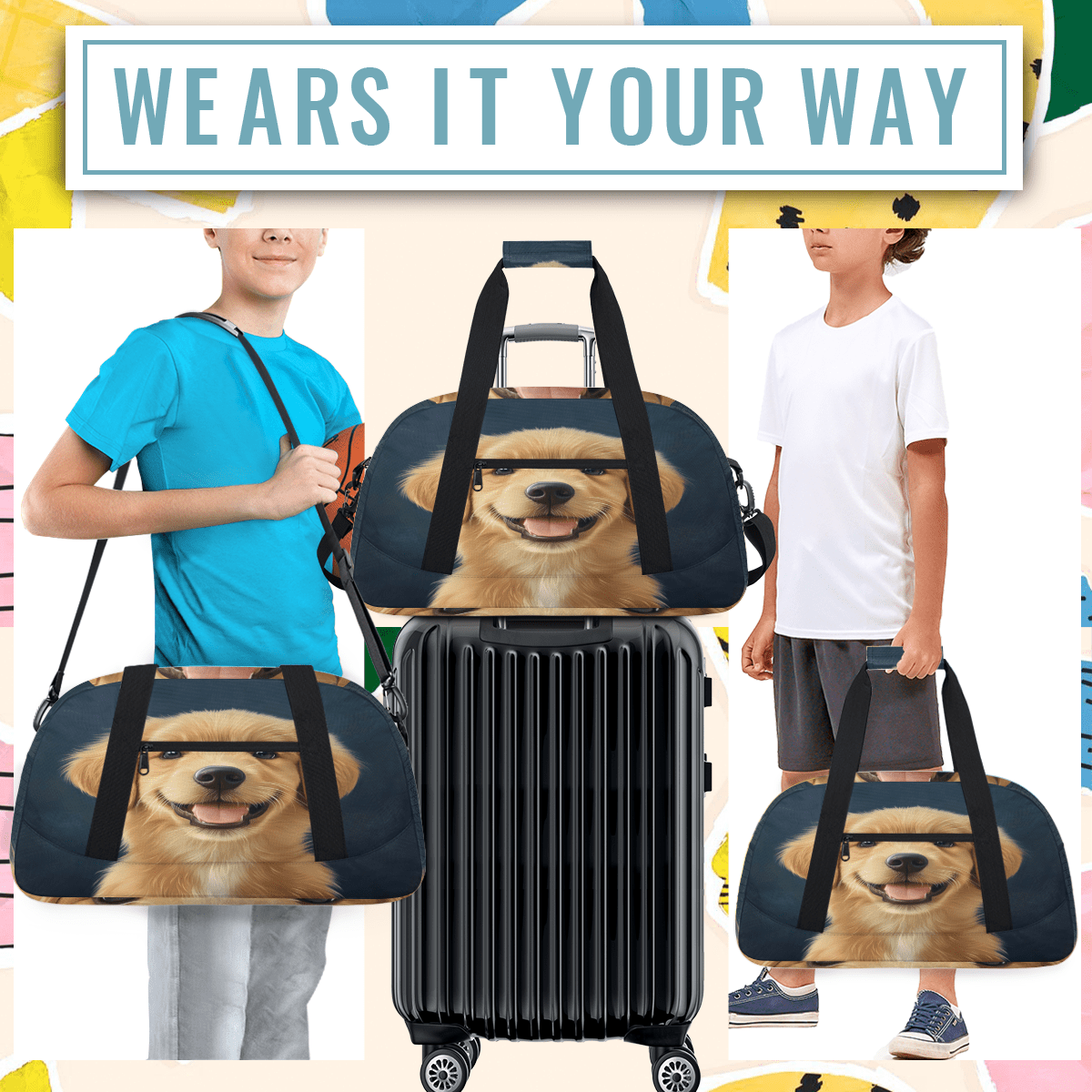 Herdesigns Labrador Dog Sports Duffle Bags Travel Duffle Bag Gym Bag Dogs Pet Weekender Travel Bag Waterproof Overnight Bag Carry On Travel Tote Bag Dance Bags