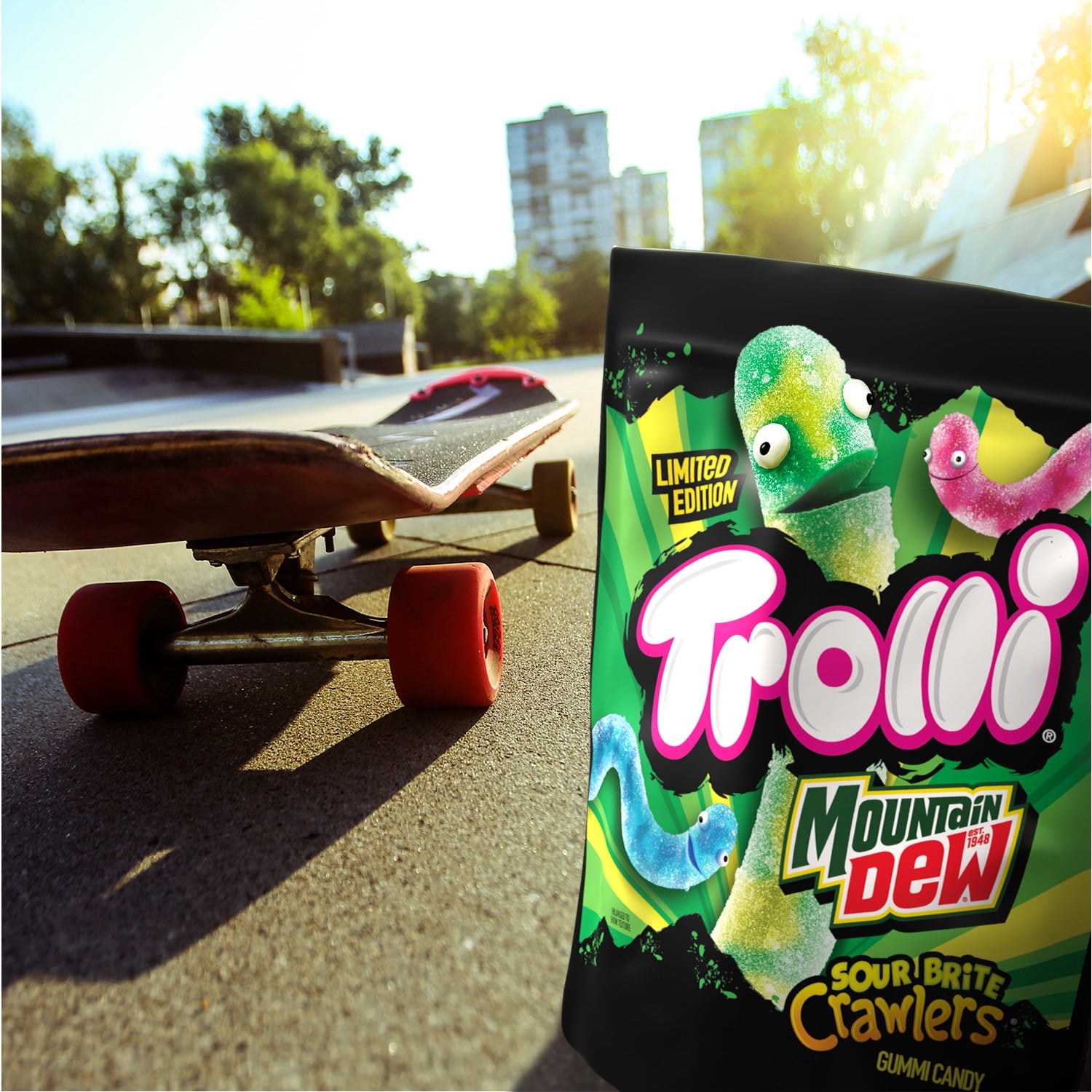 Trolli x Mountain Dew Sour Brite Crawlers Gummy Worm Candy, 12.3 oz Bag