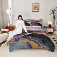 thumbnail image 4 of Feelyou Marble Ombre Bedding Comforter Set for Adult, Purple Grey Stripes Twin Comforter Sets, Watercolor Artwork Reversible Bedding Set, Luxury Bedroom Decor, 2pcs, 4 of 8